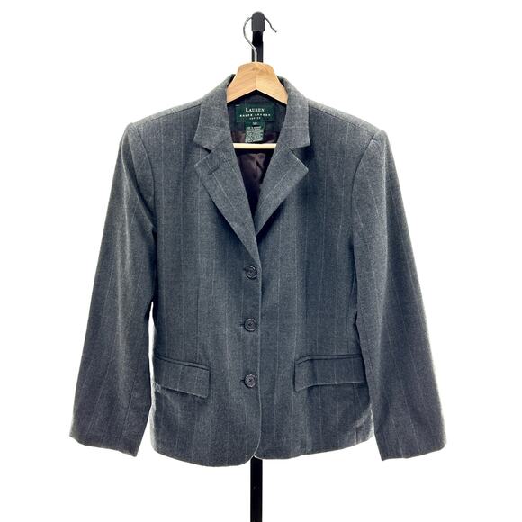 Lauren Ralph Lauren 100% Wool Gray Pin Striped 12 P Blazer  MSRP $185 Classic - Picture 1 of 10